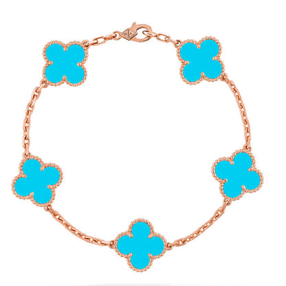 [Elara]LUCKY CLOVER 5-MOTIF BRACELET - TURQUOISE COLLECTION