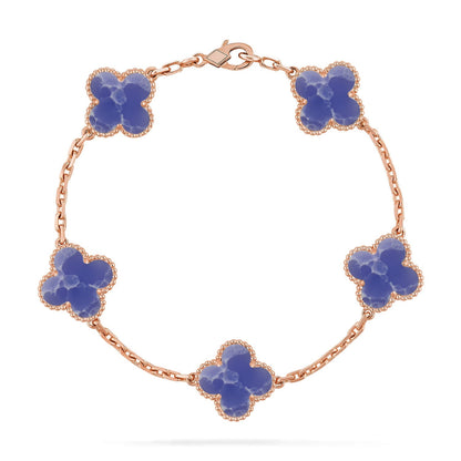 [Elara]LUCKY CLOVER 5-MOTIF BRACELET - BLUE LARIMAR COLLECTION