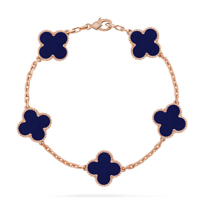 [Elara]LUCKY CLOVER 5-MOTIF BRACELET - LAPIS LAZULI COLLECTION