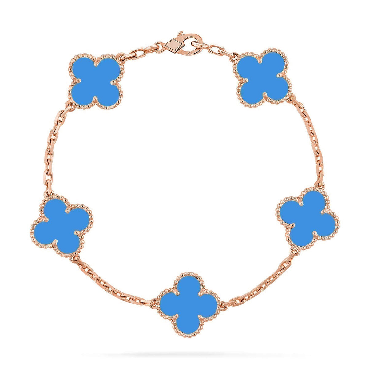 [Elara]LUCKY CLOVER 5-MOTIF BRACELET - BLUE AGATE COLLECTION