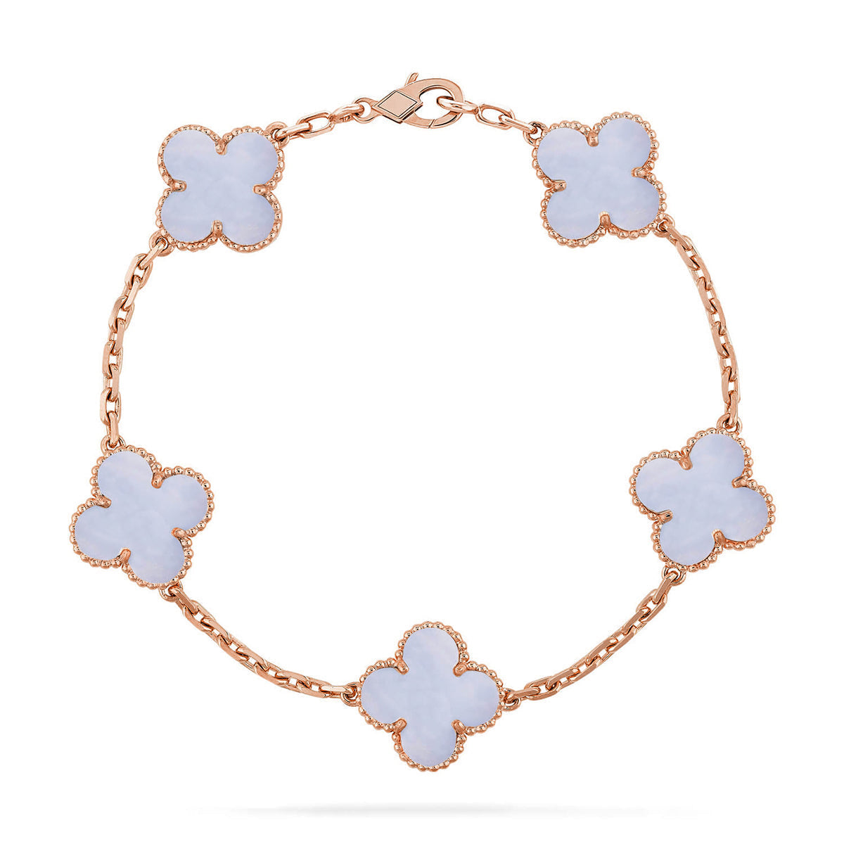 [Elara]LUCKY CLOVER 5-MOTIF BRACELET - PURPLE CHALCEDONY COLLECTION