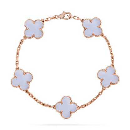 [Elara]LUCKY CLOVER 5-MOTIF BRACELET - PURPLE CHALCEDONY COLLECTION