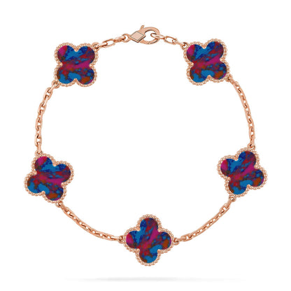 [Elara]LUCKY CLOVER 5-MOTIF BRACELET - MULTI-GEM COLLECTION