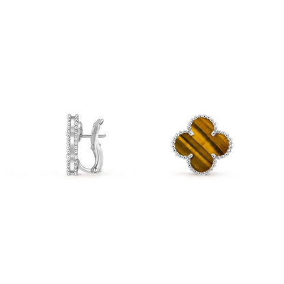 [Elara]15MM CLOVER FLOWER STUD EARRINGS WHITE GOLD COLLECTION