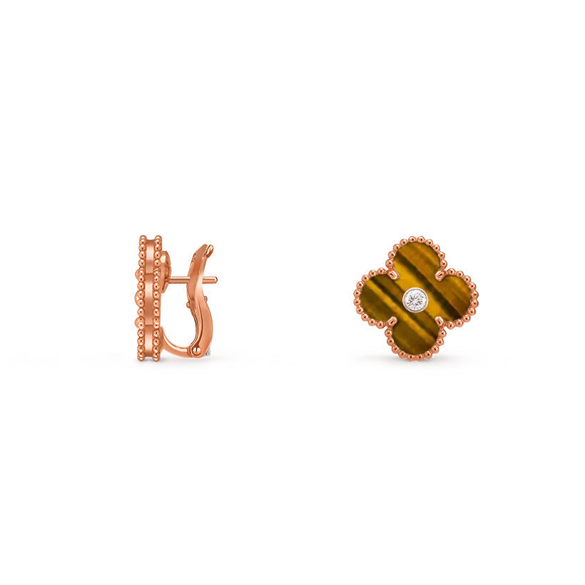 [Elara]15MM CLOVER FLOWER STUD EARRINGS DIAMOND-ROSE GOLD COLLECTION