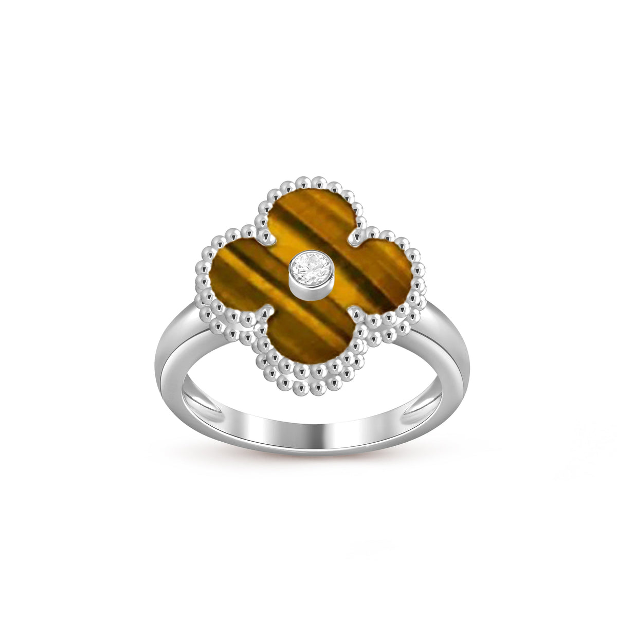 [Elara]LUCKY CLOVER DIAMOND-ACCENT WHITE GOLD RING COLLECTION
