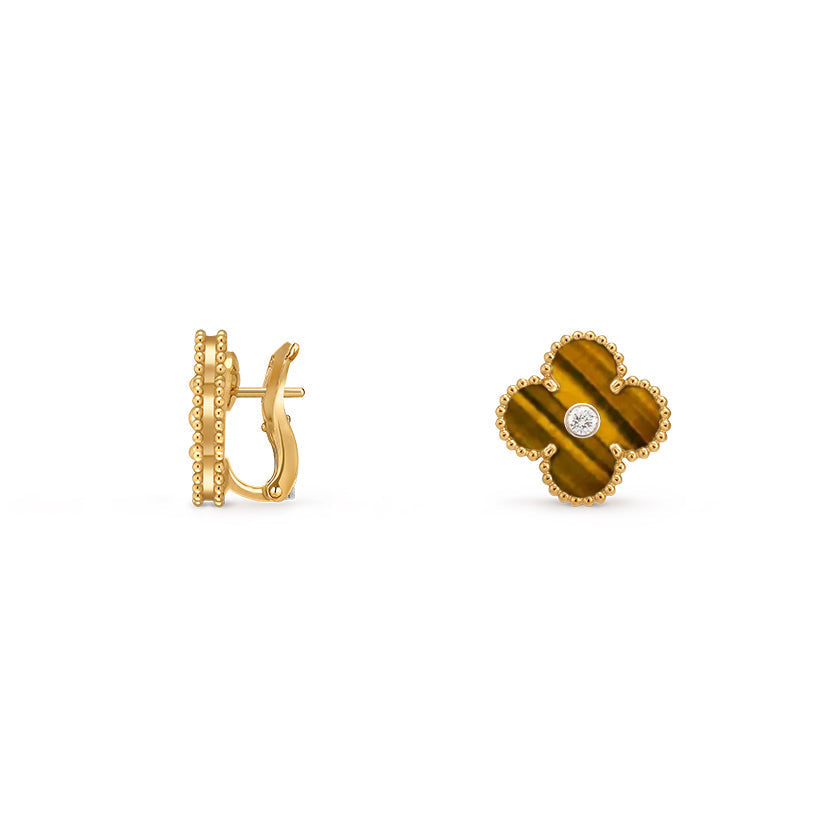 [Elara]15MM CLOVER FLOWER STUD EARRINGS DIAMOND-GOLD COLLECTION
