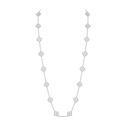 [Elara]CLASSIC 20-MOTIF LUCKY CLOVER LONG NECKLACE WHITE GOLD COLLECTION