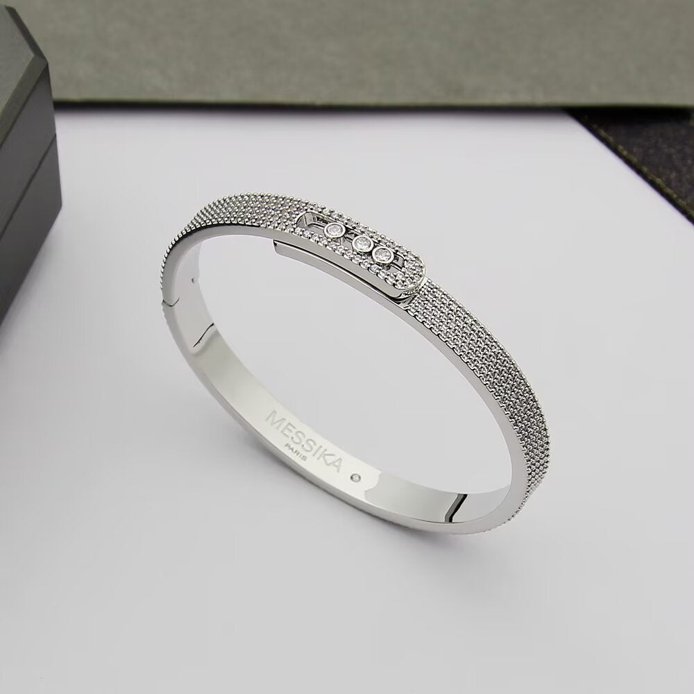 [Elara]ムーブ ノア フルパヴェ ダイヤモンドバングルブレスレット