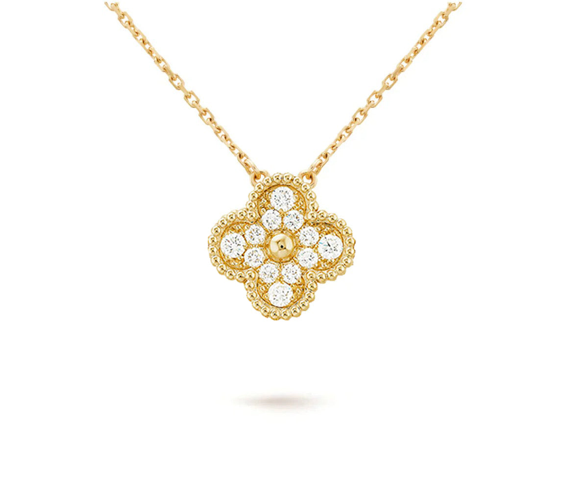 [Elara]15MM CLOVER FLOWER DIAMOND PENDANT NECKLACE COLLECTION