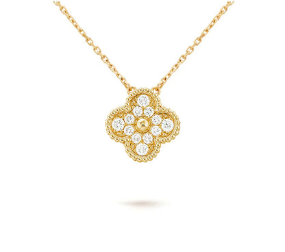 [Elara]15MM CLOVER FLOWER DIAMOND PENDANT NECKLACE COLLECTION
