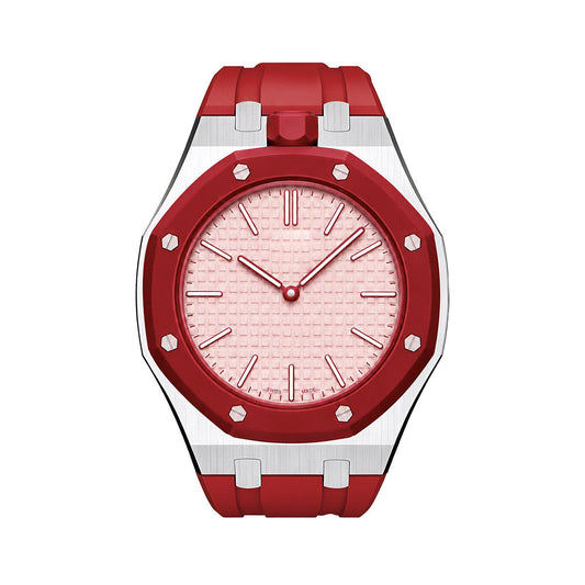[Elara]OAK POP RED STEEL SILICONE STRAP