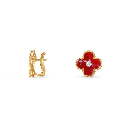 [Elara]15MM CLOVER FLOWER STUD EARRINGS DIAMOND-GOLD COLLECTION