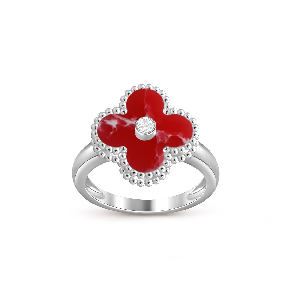 [Elara]LUCKY CLOVER DIAMOND-ACCENT WHITE GOLD RING COLLECTION