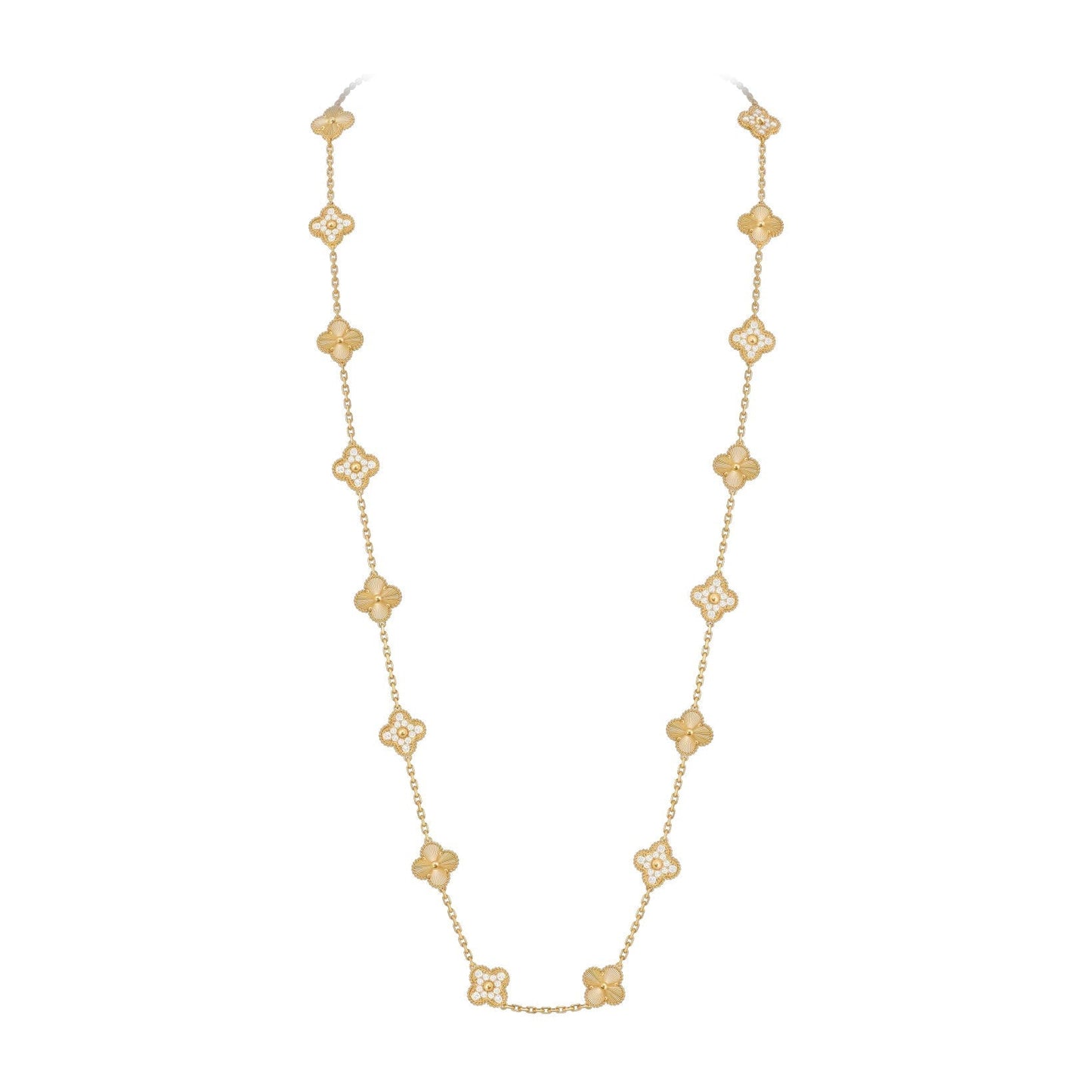 [Elara]CLASSIC 20-MOTIV GLÜCKKLEE-HALSKETTE LANG GOLD KOLLEKTION