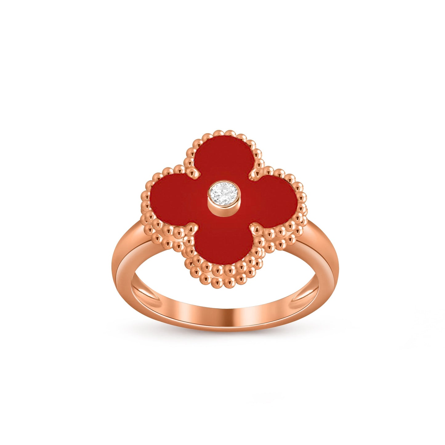 [Elara]LUCKY CLOVER DIAMOND-ACCENT ROSE GOLD RING COLLECTION