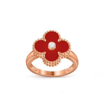 [Elara]LUCKY CLOVER DIAMOND-ACCENT ROSE GOLD RING COLLECTION