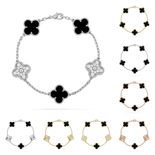 [Elara]GLÜCKSKLEE 5-MOTIV-ARMBAND – KOLLEKTION SCHWARZER ONYX