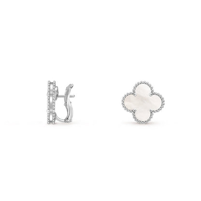 [Elara]15MM CLOVER FLOWER STUD EARRINGS WHITE GOLD COLLECTION