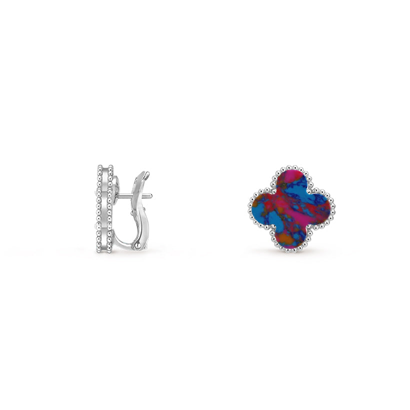 [Elara]15MM CLOVER FLOWER STUD EARRINGS WHITE GOLD COLLECTION