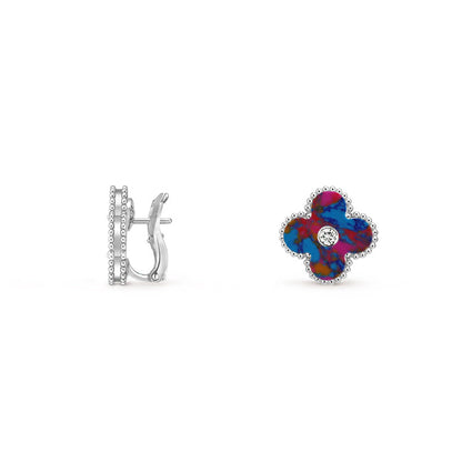[Elara]15MM CLOVER FLOWER STUD EARRINGS DIAMOND-WHITE GOLD COLLECTION