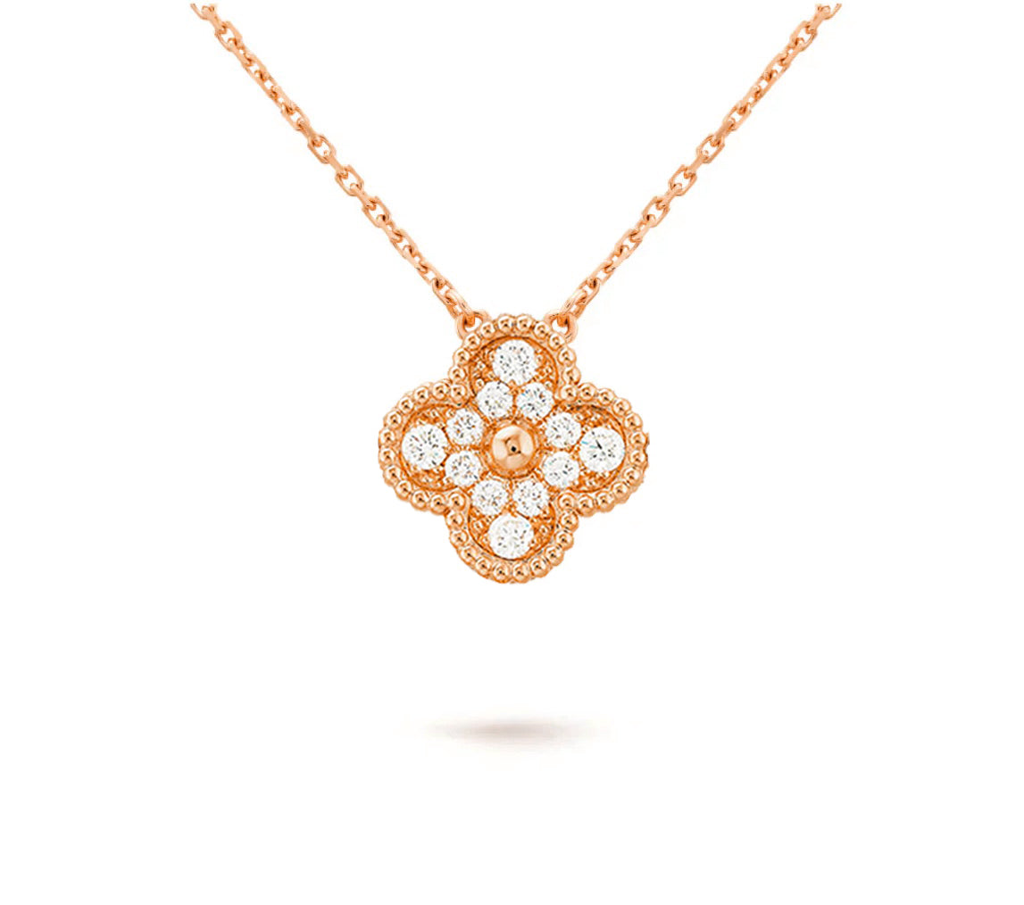 [Elara]15MM CLOVER FLOWER DIAMOND PENDANT NECKLACE COLLECTION