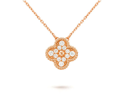 [Elara]15MM CLOVER FLOWER DIAMOND PENDANT NECKLACE COLLECTION