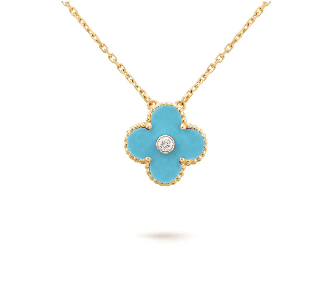 [Elara]15MM CLOVER FLOWER DIAMOND PENDANT NECKLACE COLLECTION