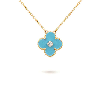 [Elara]15MM CLOVER FLOWER DIAMOND PENDANT NECKLACE COLLECTION