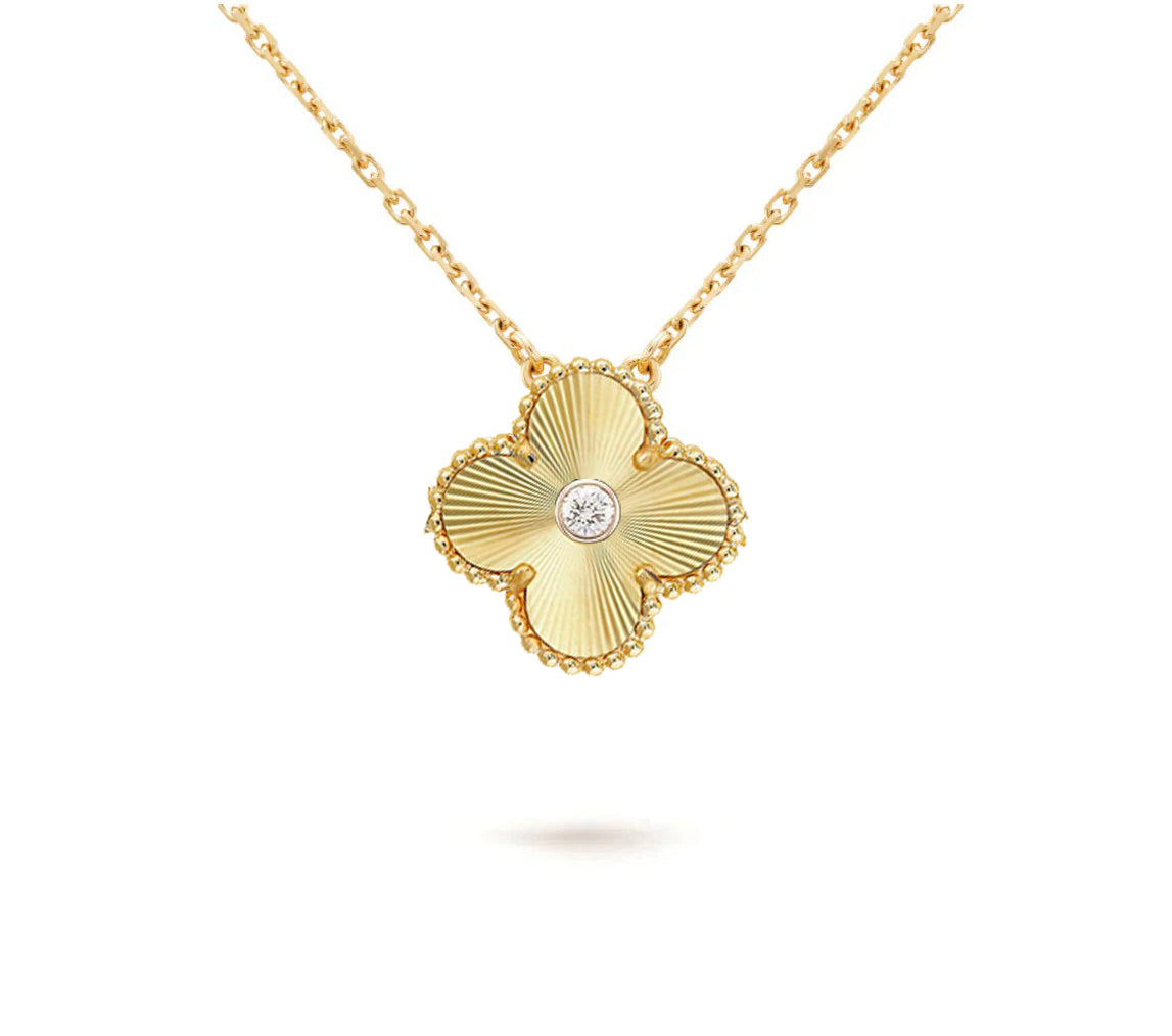[Elara]15MM CLOVER FLOWER DIAMOND PENDANT NECKLACE COLLECTION