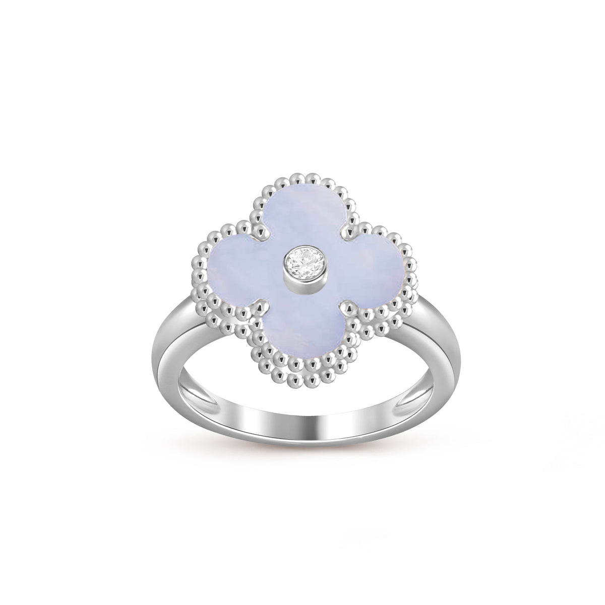 [Elara]LUCKY CLOVER DIAMOND-ACCENT WHITE GOLD RING COLLECTION