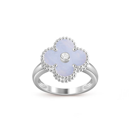 [Elara]LUCKY CLOVER DIAMOND-ACCENT WHITE GOLD RING COLLECTION