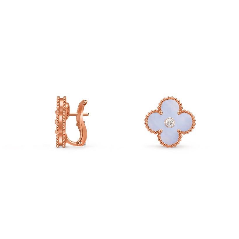 [Elara]15MM CLOVER FLOWER STUD EARRINGS DIAMOND-ROSE GOLD COLLECTION