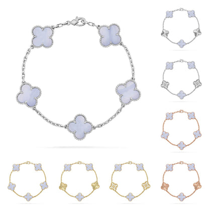 [Elara]LUCKY CLOVER 5-MOTIF BRACELET - PURPLE CHALCEDONY COLLECTION