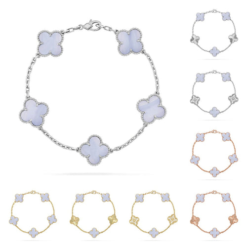 [Elara]LUCKY CLOVER 5-MOTIF BRACELET - PURPLE CHALCEDONY COLLECTION