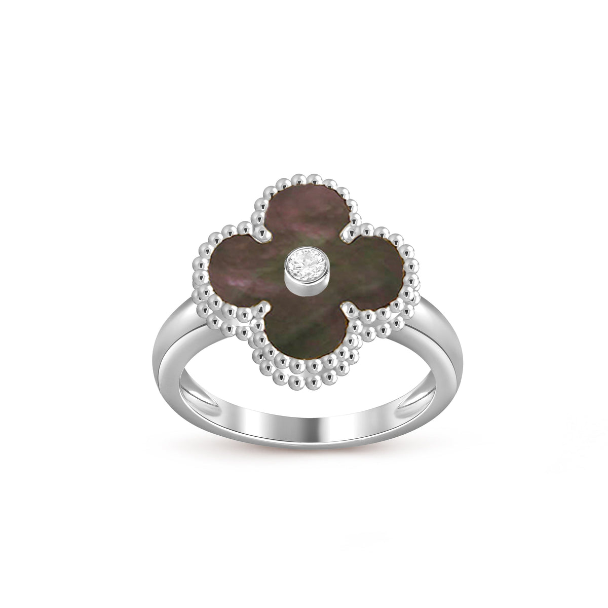 [Elara]LUCKY CLOVER DIAMOND-ACCENT WHITE GOLD RING COLLECTION