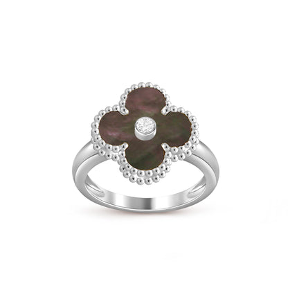 [Elara]LUCKY CLOVER DIAMOND-ACCENT WHITE GOLD RING COLLECTION