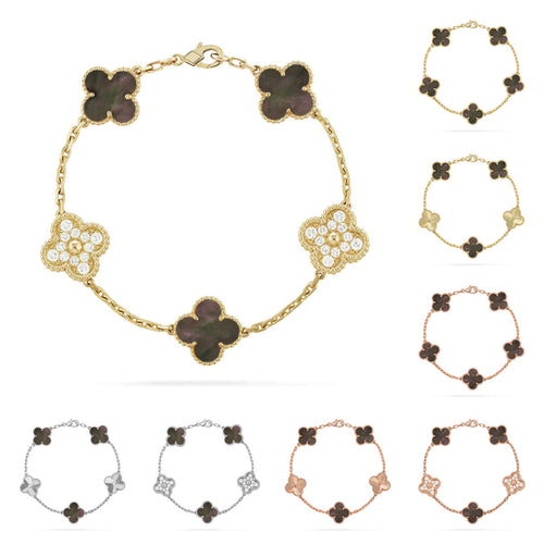 [Elara] LUCKY CLOVER 5-MOTIF BRACELET - KOLLEKTION GRAUES PERLMUTT