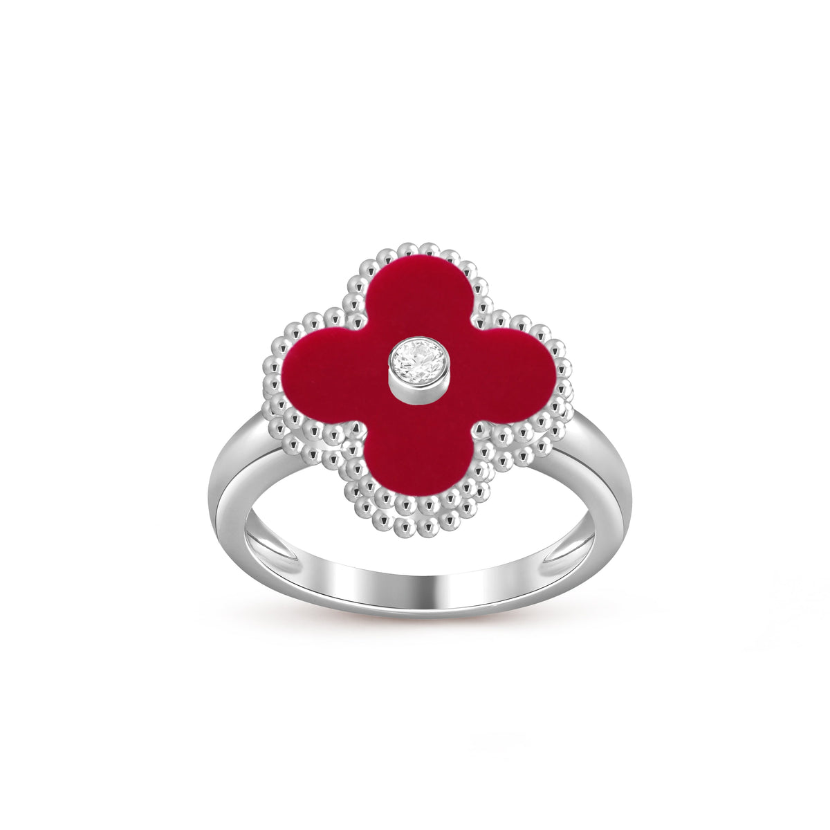 [Elara]LUCKY CLOVER DIAMOND-ACCENT WHITE GOLD RING COLLECTION