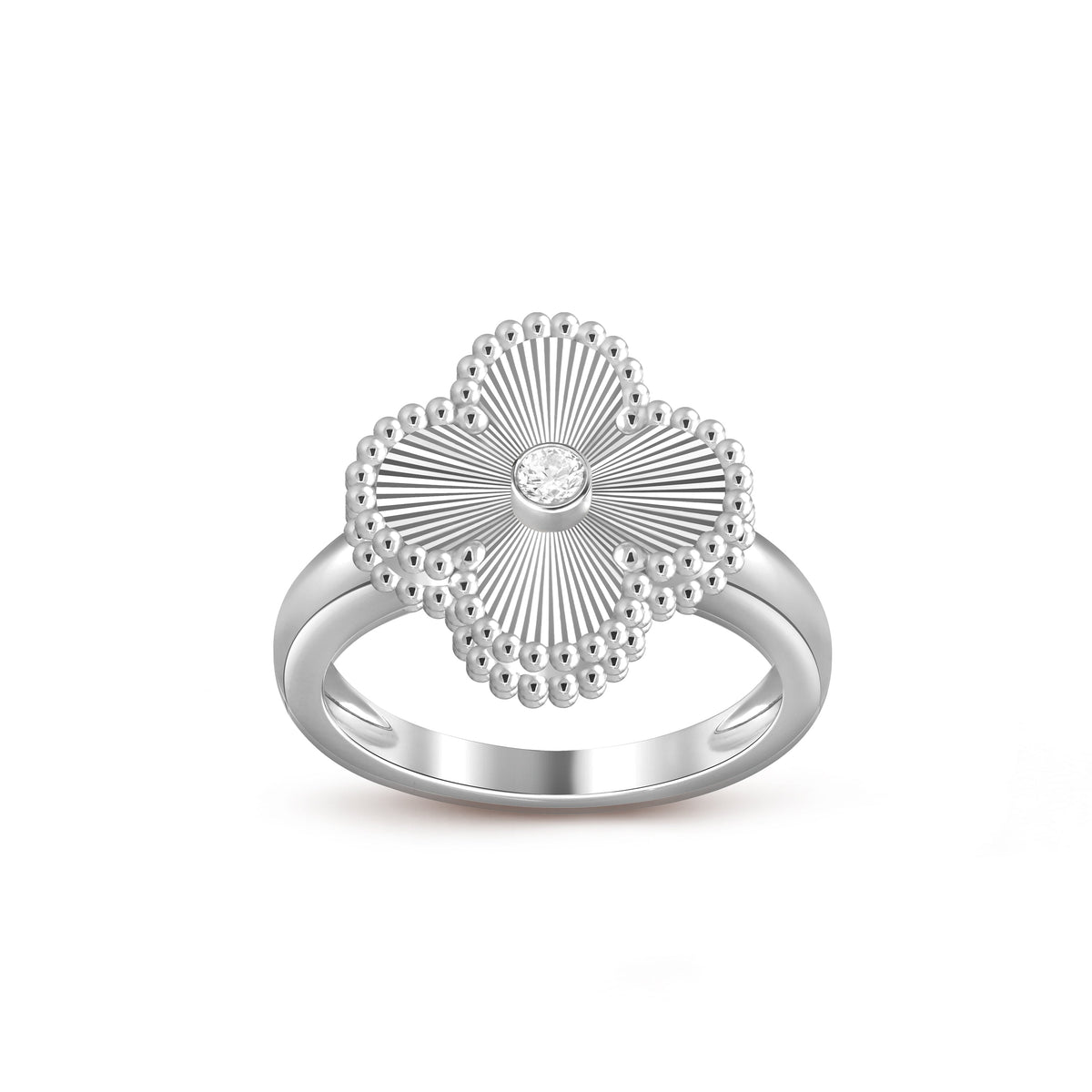 [Elara]LUCKY CLOVER DIAMOND-ACCENT WHITE GOLD RING COLLECTION