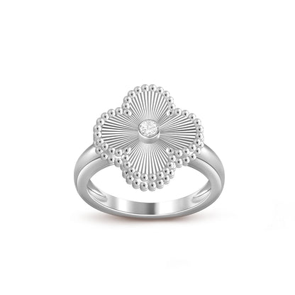 [Elara]LUCKY CLOVER DIAMOND-ACCENT WHITE GOLD RING COLLECTION