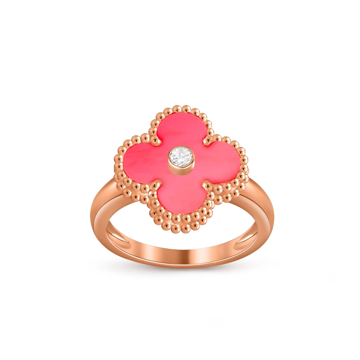 [Elara]LUCKY CLOVER DIAMOND-ACCENT ROSE GOLD RING COLLECTION