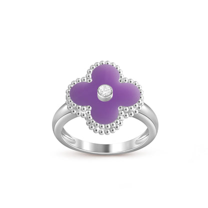 [Elara]LUCKY CLOVER DIAMOND-ACCENT WHITE GOLD RING COLLECTION