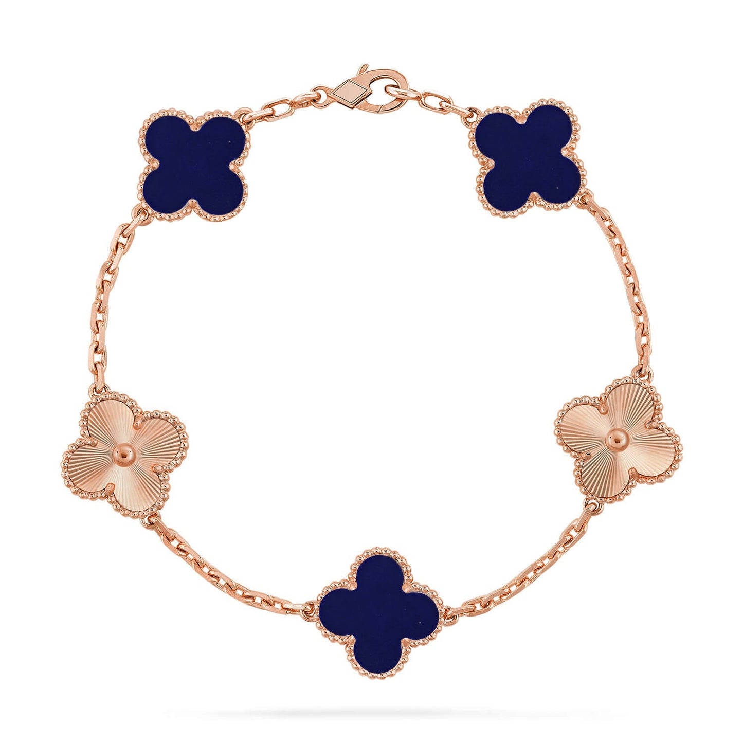 [Elara]LUCKY CLOVER 5-MOTIF BRACELET - LAPIS LAZULI COLLECTION
