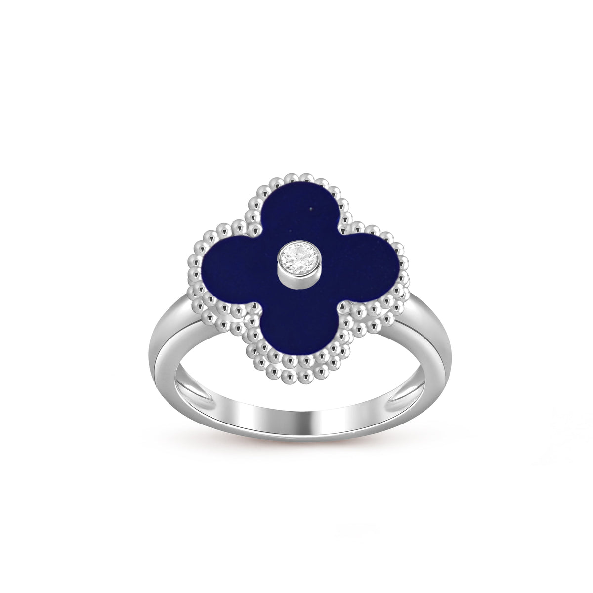 [Elara]LUCKY CLOVER DIAMOND-ACCENT WHITE GOLD RING COLLECTION