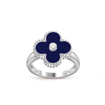 [Elara]LUCKY CLOVER DIAMOND-ACCENT WHITE GOLD RING COLLECTION