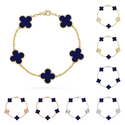 [Elara]LUCKY CLOVER 5-MOTIF BRACELET - LAPIS LAZULI COLLECTION