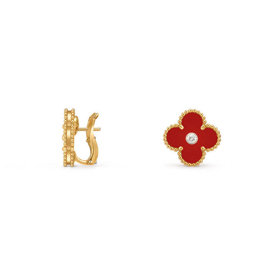 [Elara]15MM CLOVER FLOWER STUD EARRINGS DIAMOND-GOLD COLLECTION