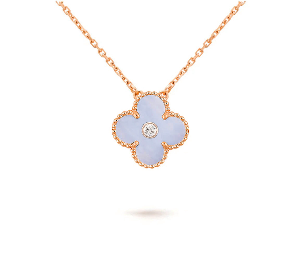 [Elara]15MM CLOVER FLOWER DIAMOND PENDANT NECKLACE COLLECTION