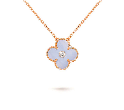 [Elara]15MM CLOVER FLOWER DIAMOND PENDANT NECKLACE COLLECTION